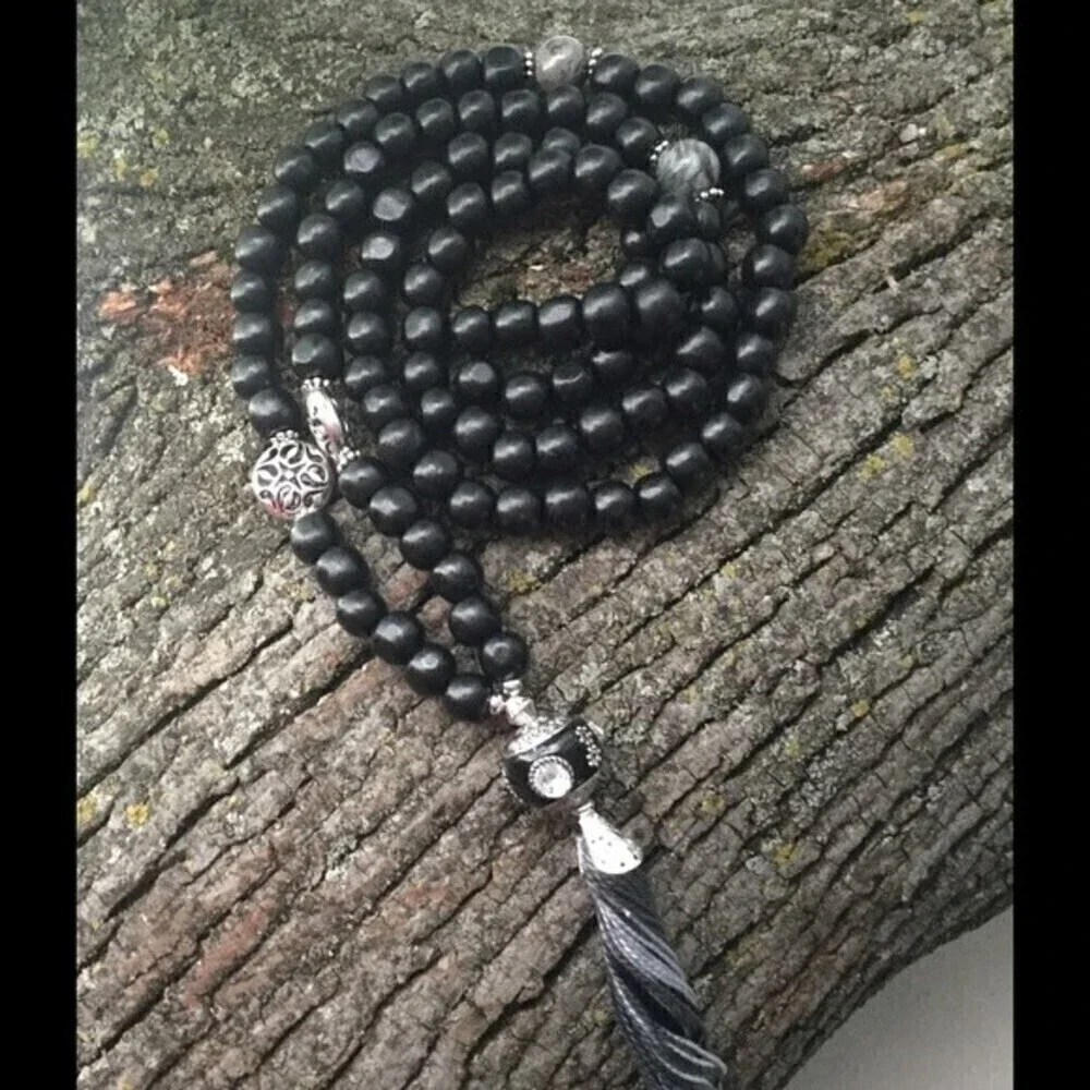 Black‎ Handmade Wood Mala 108 Beads